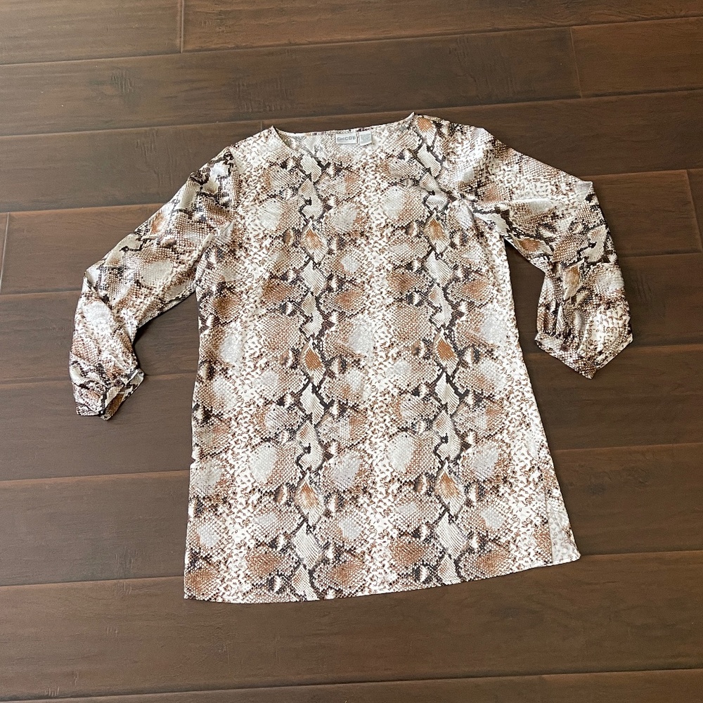 Chico's Women's Snakeskin Tunic Top Blouse Animal Print Sz 2 (Large 12) EUC!
